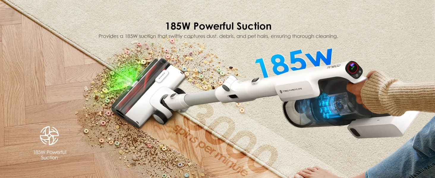 Tineco Pure ONE A50S Cordless Stick Vacuum Cleaner, Flexible Battery-Powered Vacuum 70 Min., 3DSense Power Brush, PureCyclone Technology 1L St