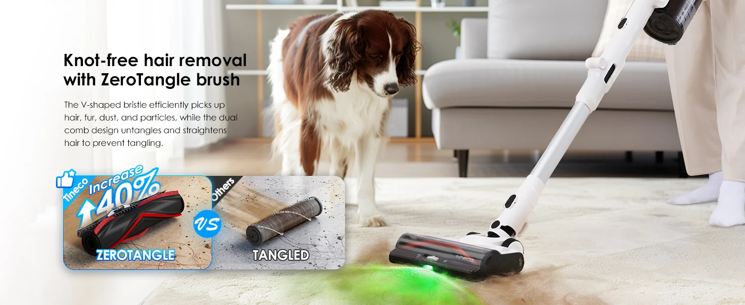 Tineco Pure ONE A50S Cordless Stick Vacuum Cleaner, Flexible Battery-Powered Vacuum 70 Min., 3DSense Power Brush, PureCyclone Technology 1L St