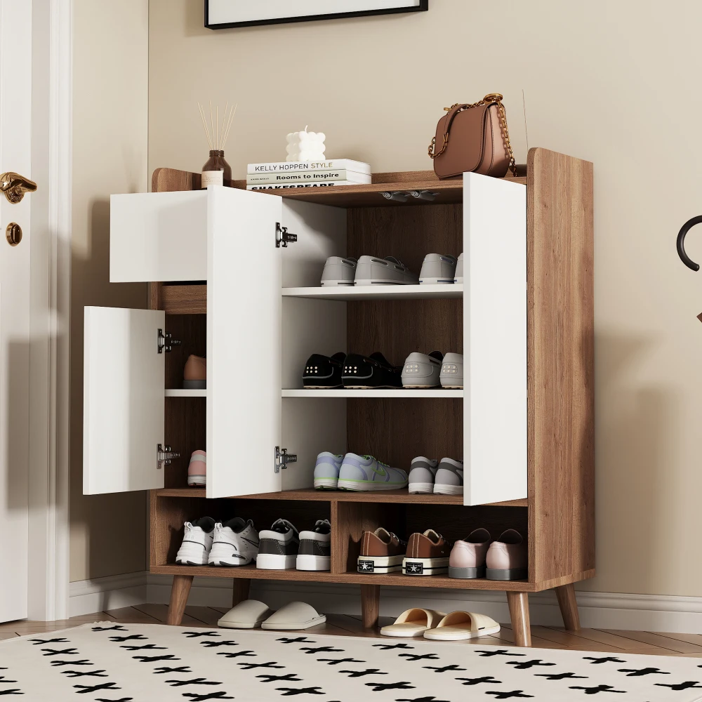 Closet Sideboard Shoe Wardrobe with Adjustable Folding Minimalist Design and Solid Wood Legs Organizer