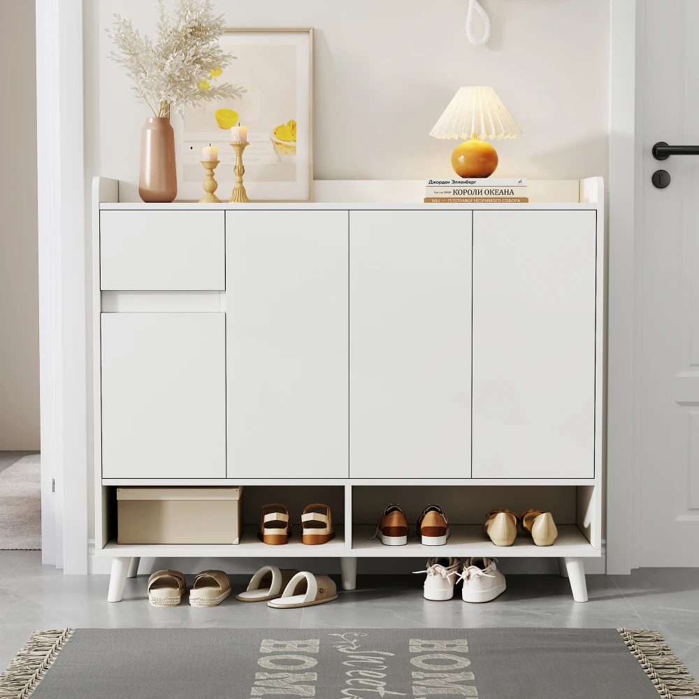 Closet Sideboard Shoe Wardrobe with Adjustable Folding Minimalist Design and Solid Wood Legs Organizer