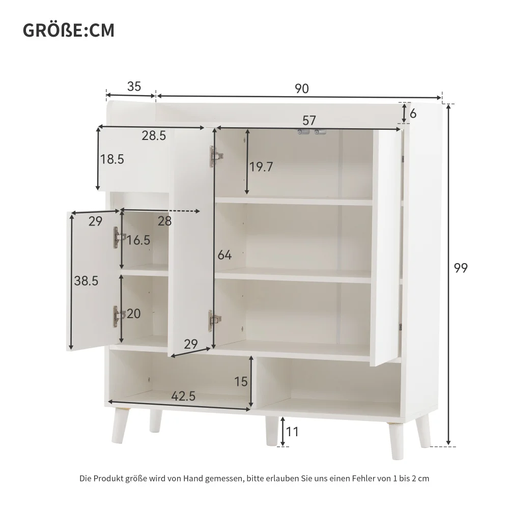Closet Sideboard Shoe Wardrobe with Adjustable Folding Minimalist Design and Solid Wood Legs Organizer