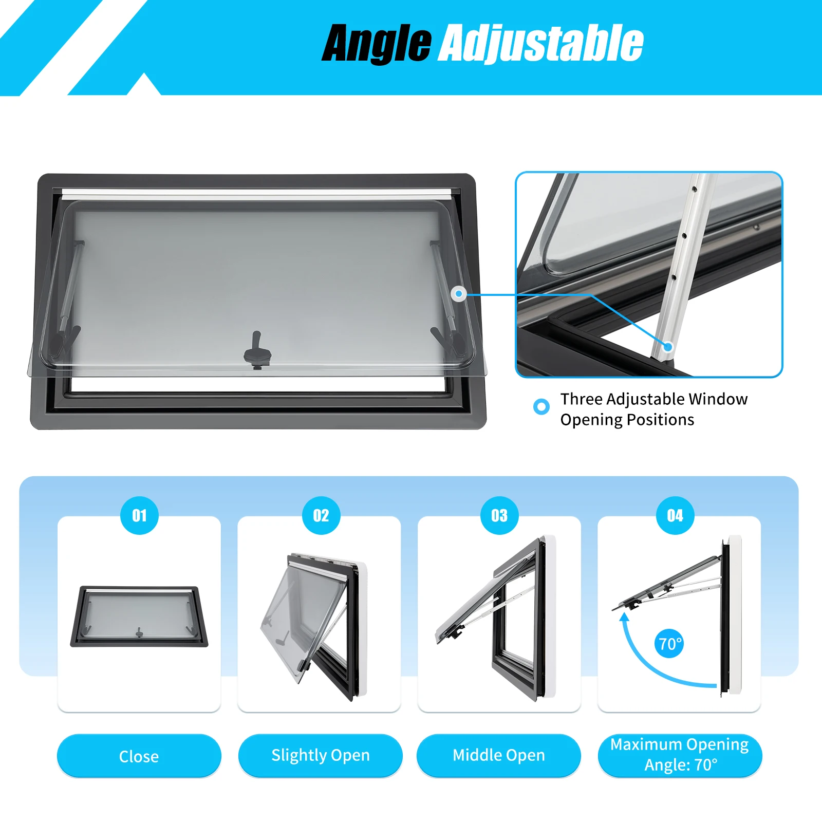 Double-layered Acrylic RV Extrapolated Ventilation Window Multi-angle RV Window for Motorhomes Caravans Campers Trailer 