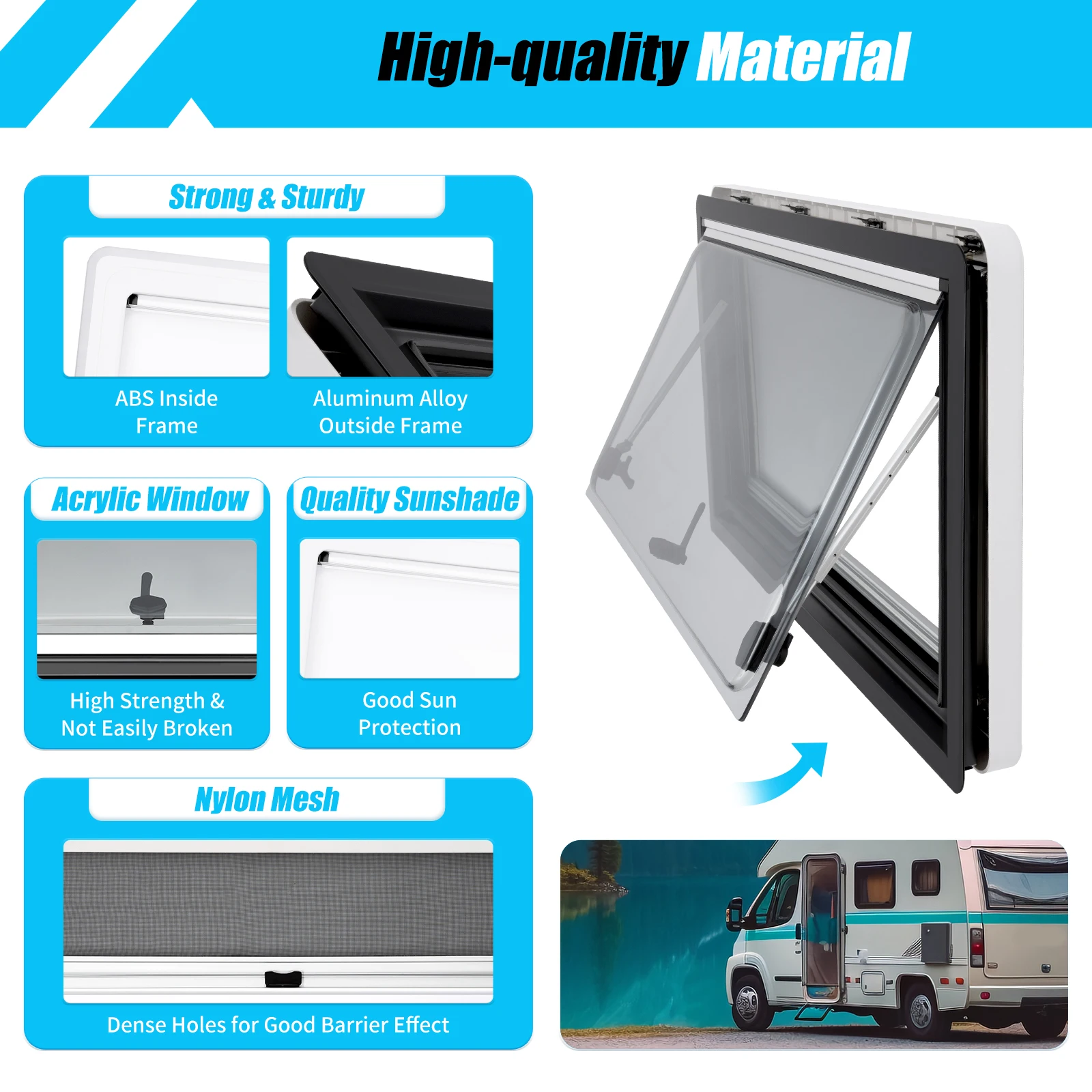 Double-layered Acrylic RV Extrapolated Ventilation Window Multi-angle RV Window for Motorhomes Caravans Campers Trailer 