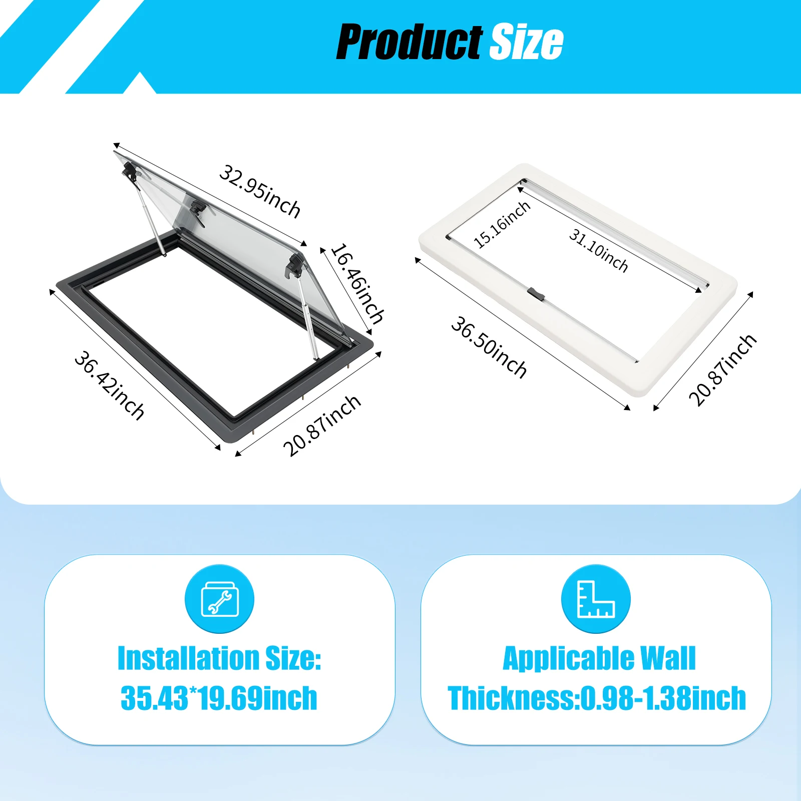 Double-layered Acrylic RV Extrapolated Ventilation Window Multi-angle RV Window for Motorhomes Caravans Campers Trailer 