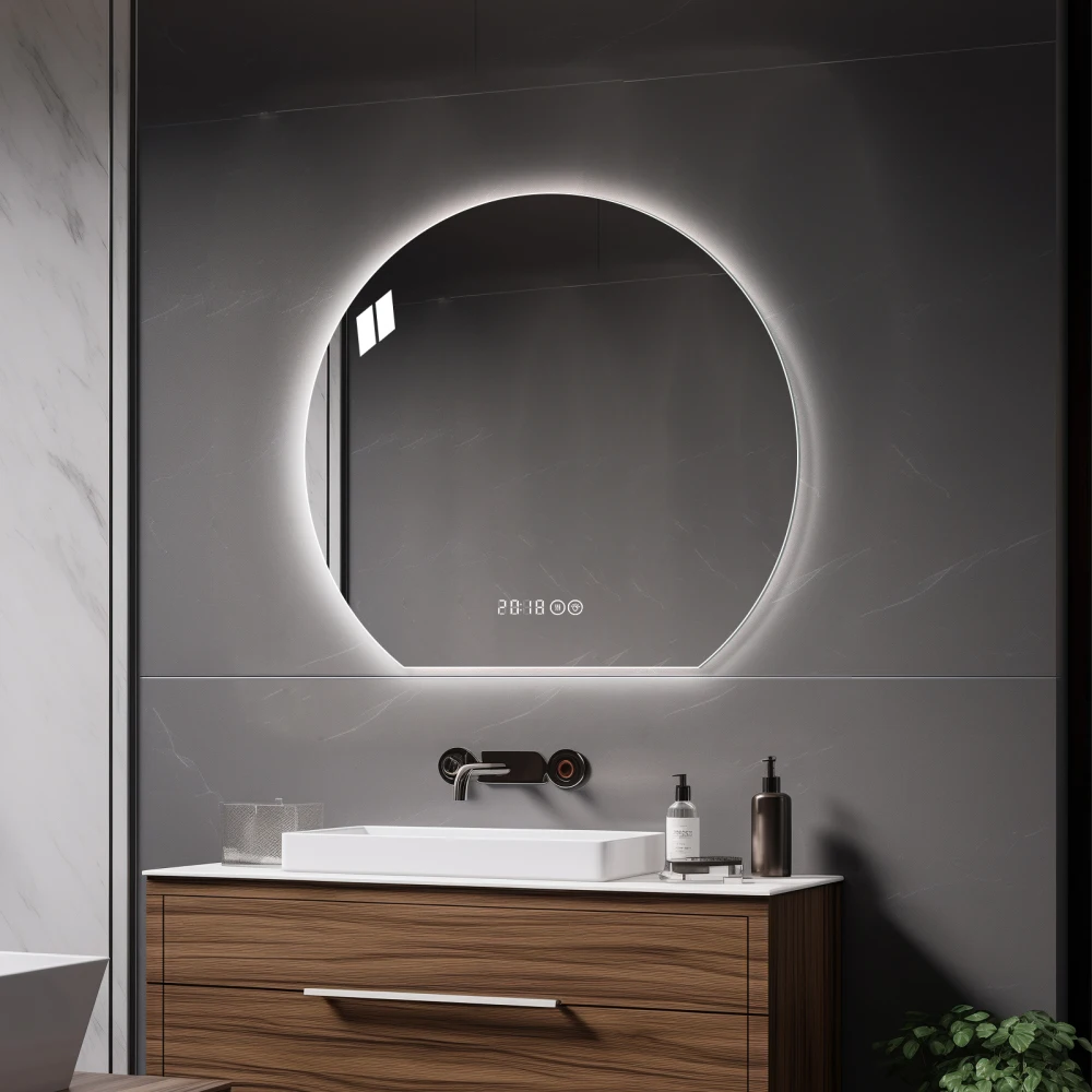 80cm Round Wall‑Mounted Smart Bathroom Mirror, Anti‑Fog Vanity Makeup Mirror, Modern Home Bathroom Decor Mirror