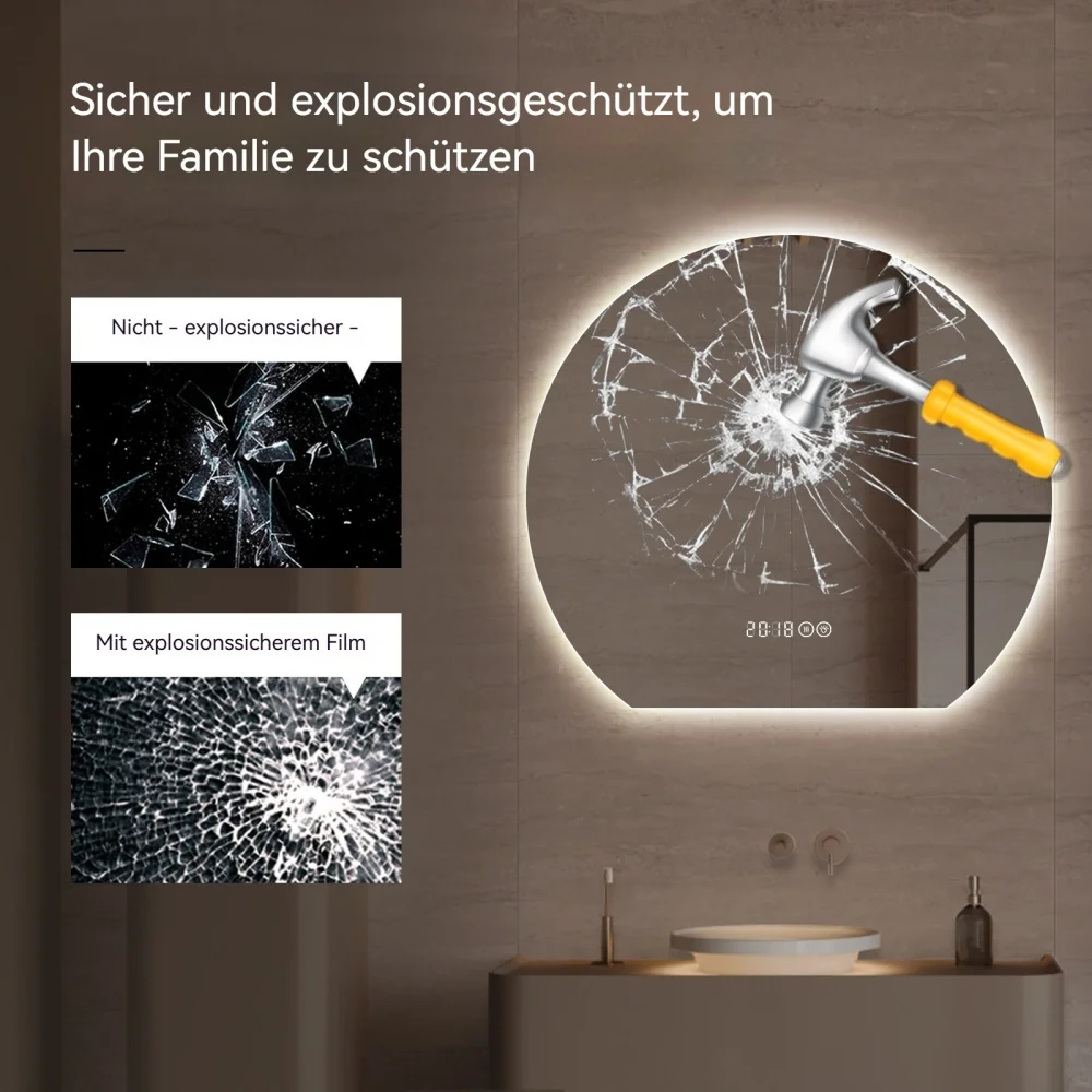 80cm Round Wall‑Mounted Smart Bathroom Mirror, Anti‑Fog Vanity Makeup Mirror, Modern Home Bathroom Decor Mirror