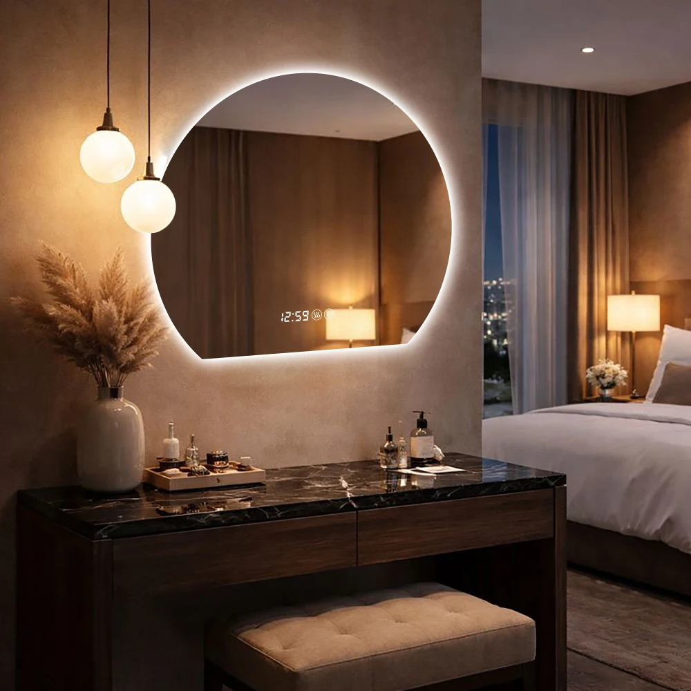 80cm Round Wall‑Mounted Smart Bathroom Mirror, Anti‑Fog Vanity Makeup Mirror, Modern Home Bathroom Decor Mirror