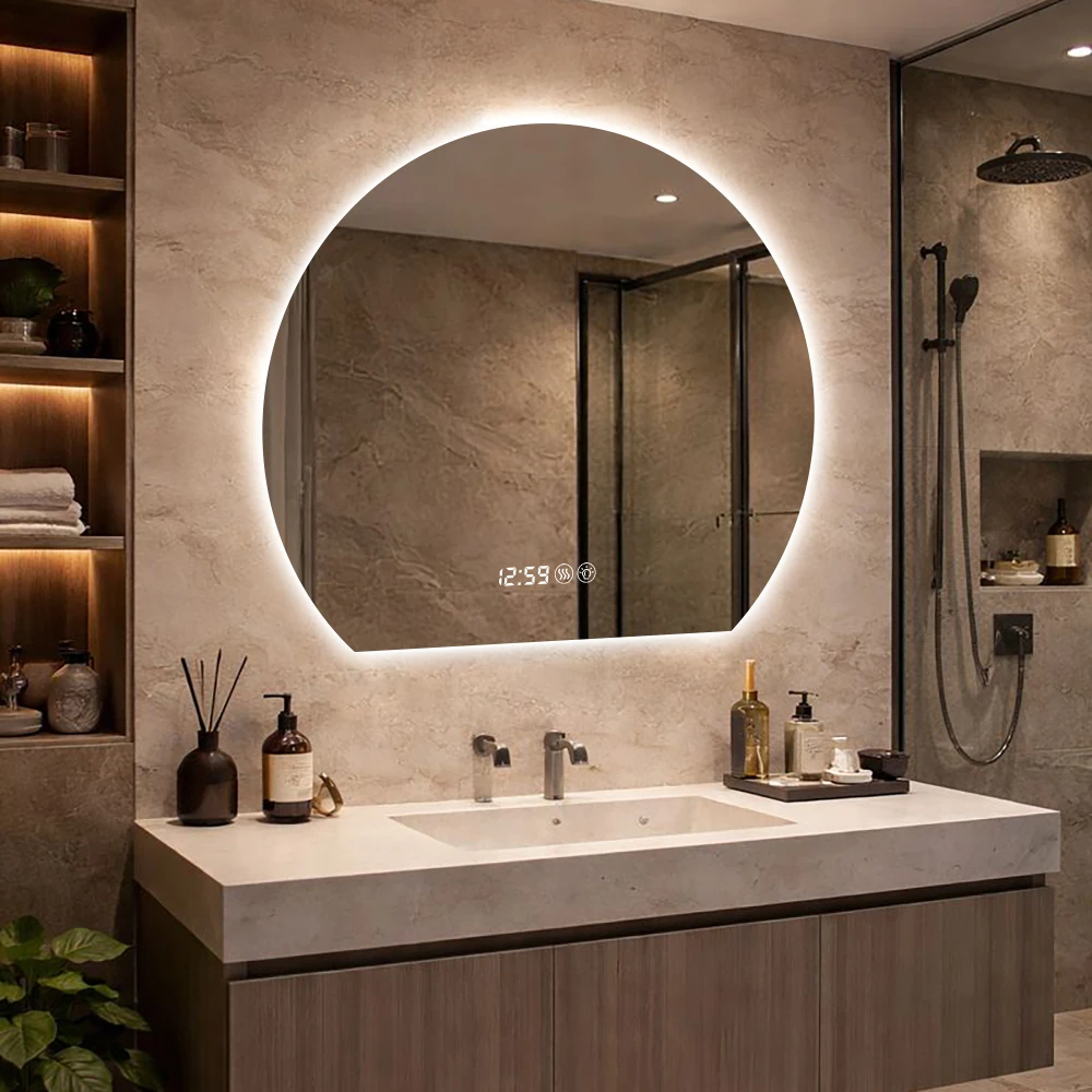 80cm Round Wall‑Mounted Smart Bathroom Mirror, Anti‑Fog Vanity Makeup Mirror, Modern Home Bathroom Decor Mirror