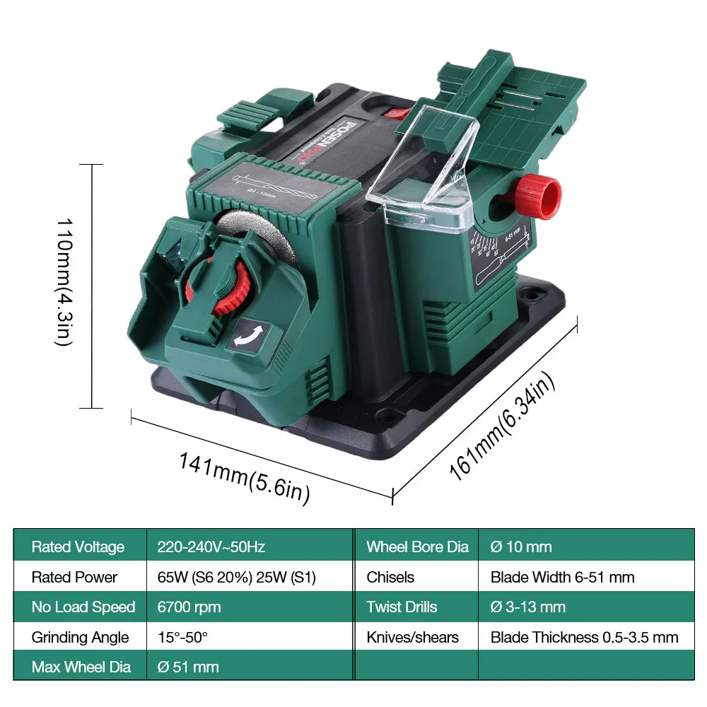 POSENPROElectric Multifunction Sharpener 65W Knife Sharpener Twist Drill HSS Drill Scissor Chisel 3in1 Grinding Tool