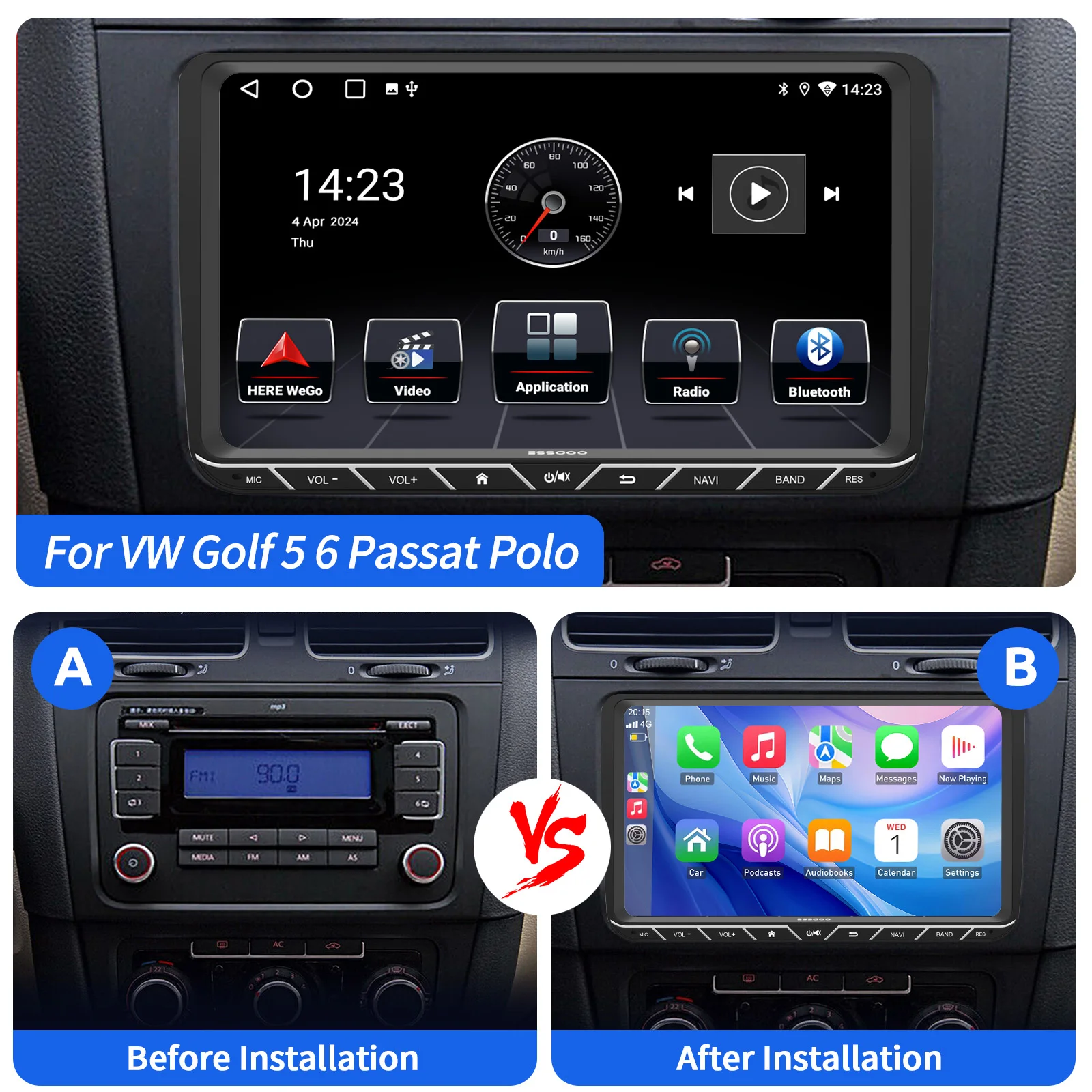 ESSGOO Android 15 Wireless Carplay Car Multimedia Player Car Radio For Volkswagen Skoda Octavia golf 5 touran passat polo Jetta