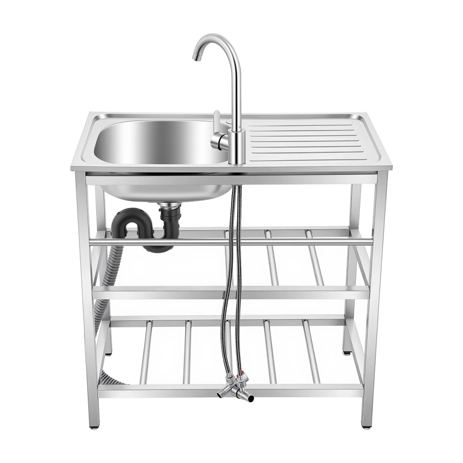 Stainless Steel Kitchen Utility Sink Freestanding Outdoor Kitchen Sink With Faucet Single Bowl For Washing Utensils, Ingredients