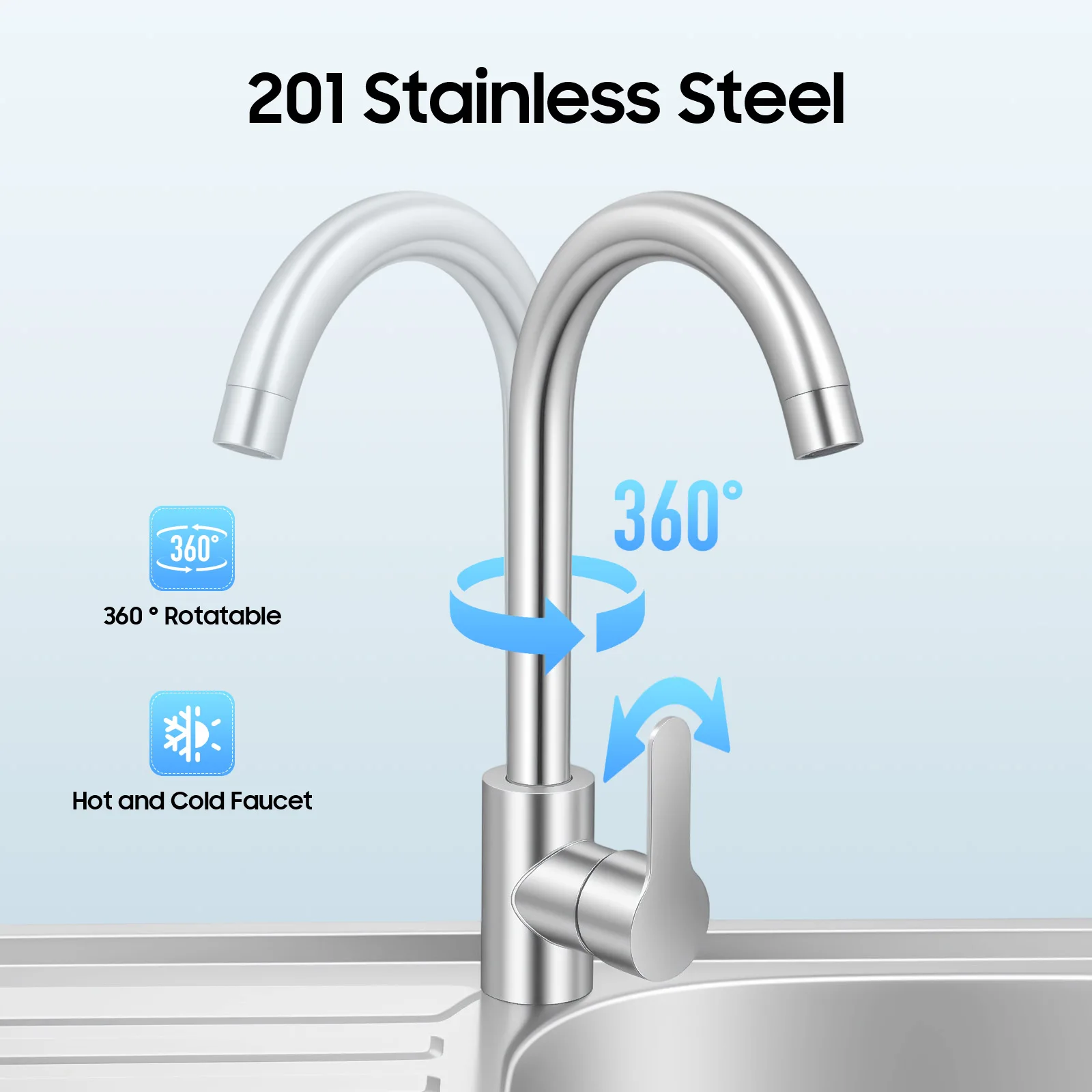 Stainless Steel Kitchen Utility Sink Freestanding Outdoor Kitchen Sink With Faucet Single Bowl For Washing Utensils, Ingredients
