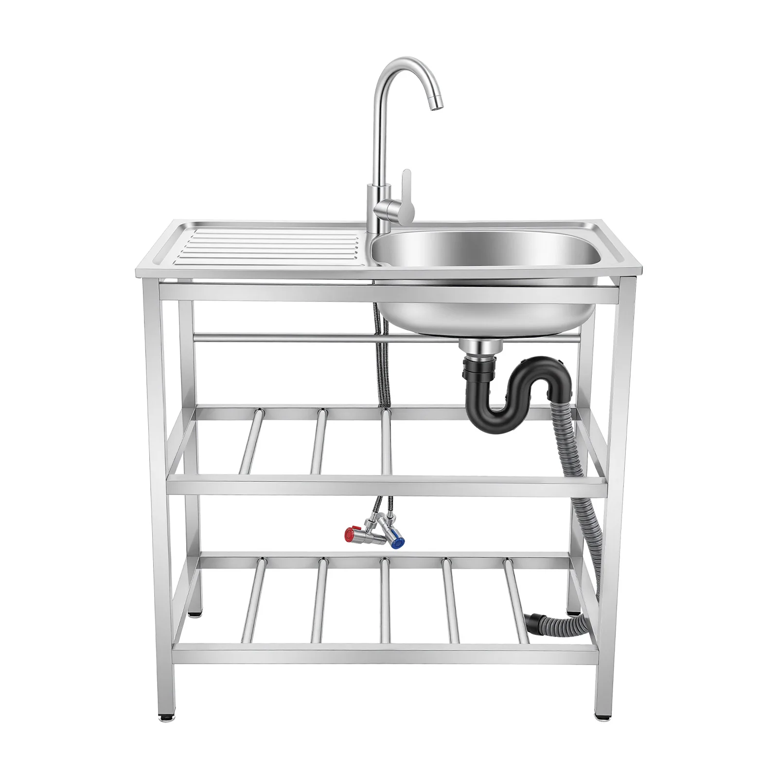 Stainless Steel Kitchen Utility Sink Freestanding Outdoor Kitchen Sink With Faucet Single Bowl For Washing Utensils, Ingredients