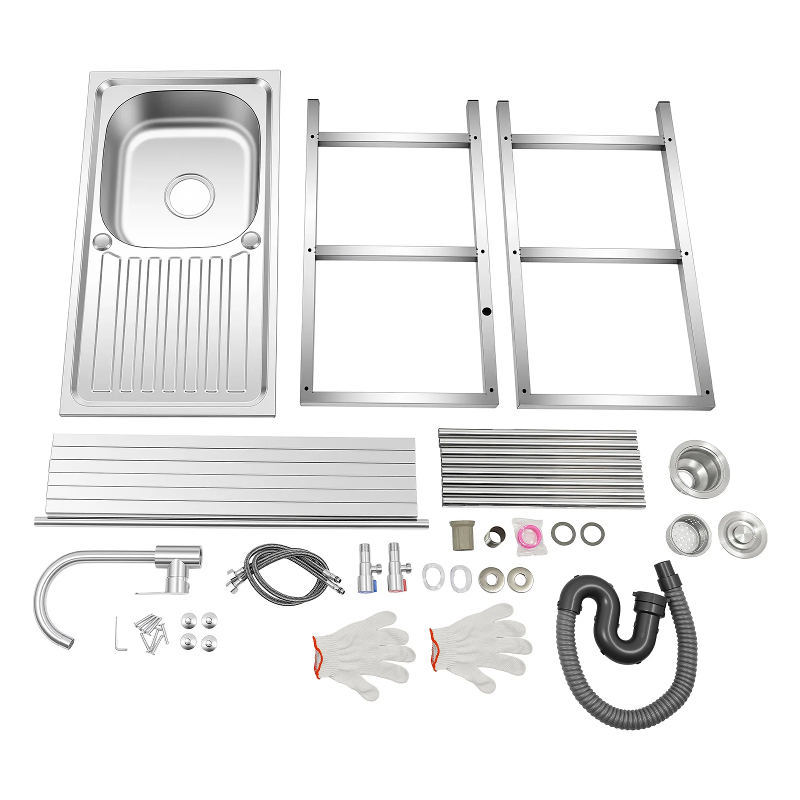 Stainless Steel Kitchen Utility Sink Freestanding Outdoor Kitchen Sink With Faucet Single Bowl For Washing Utensils, Ingredients