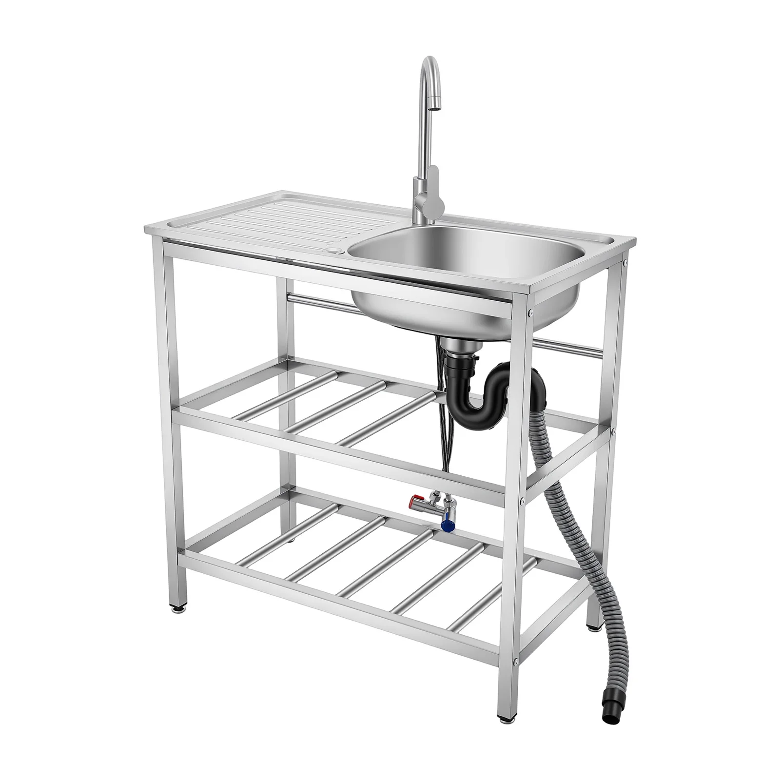 Stainless Steel Kitchen Utility Sink Freestanding Outdoor Kitchen Sink With Faucet Single Bowl For Washing Utensils, Ingredients