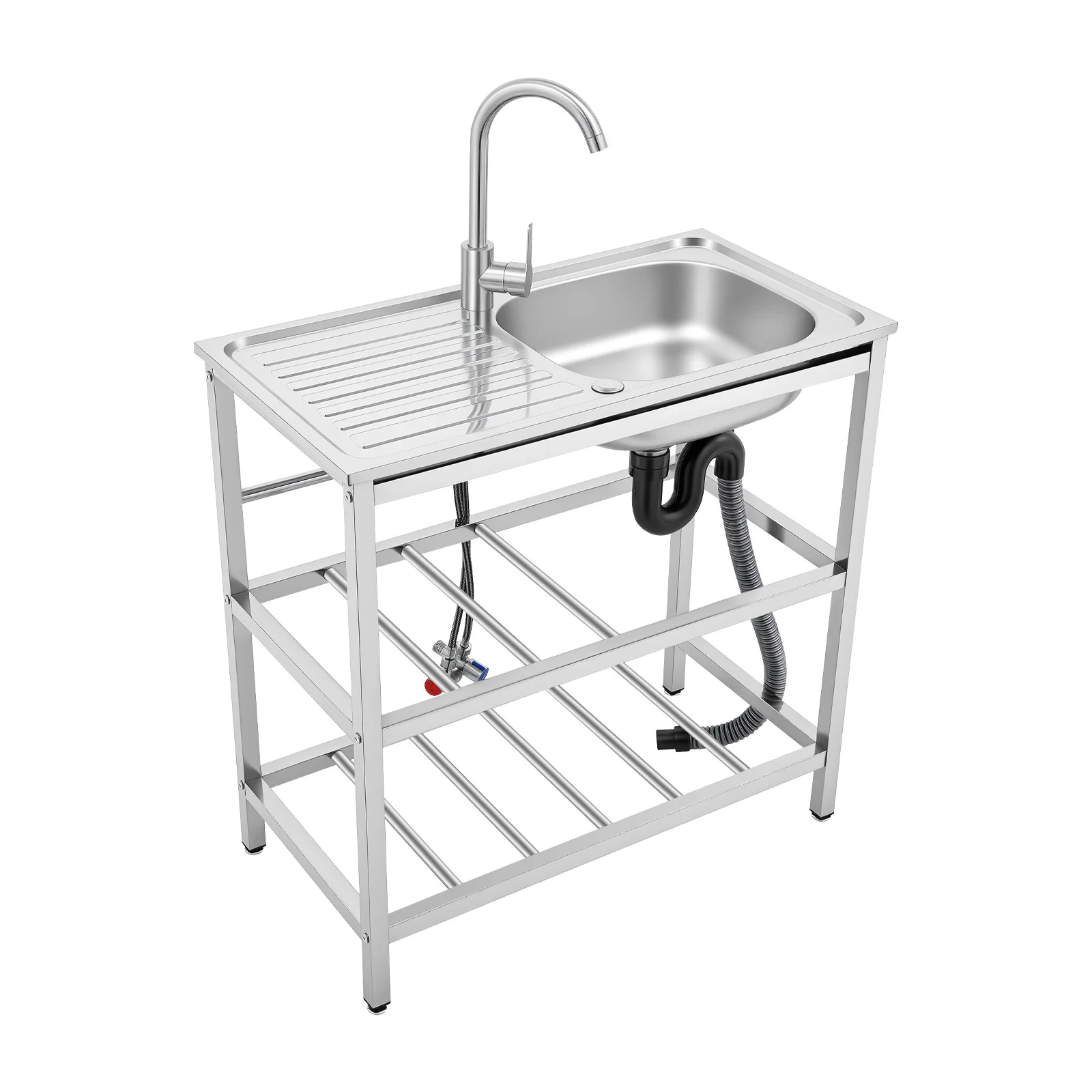 Stainless Steel Kitchen Utility Sink Freestanding Outdoor Kitchen Sink With Faucet Single Bowl For Washing Utensils, Ingredients