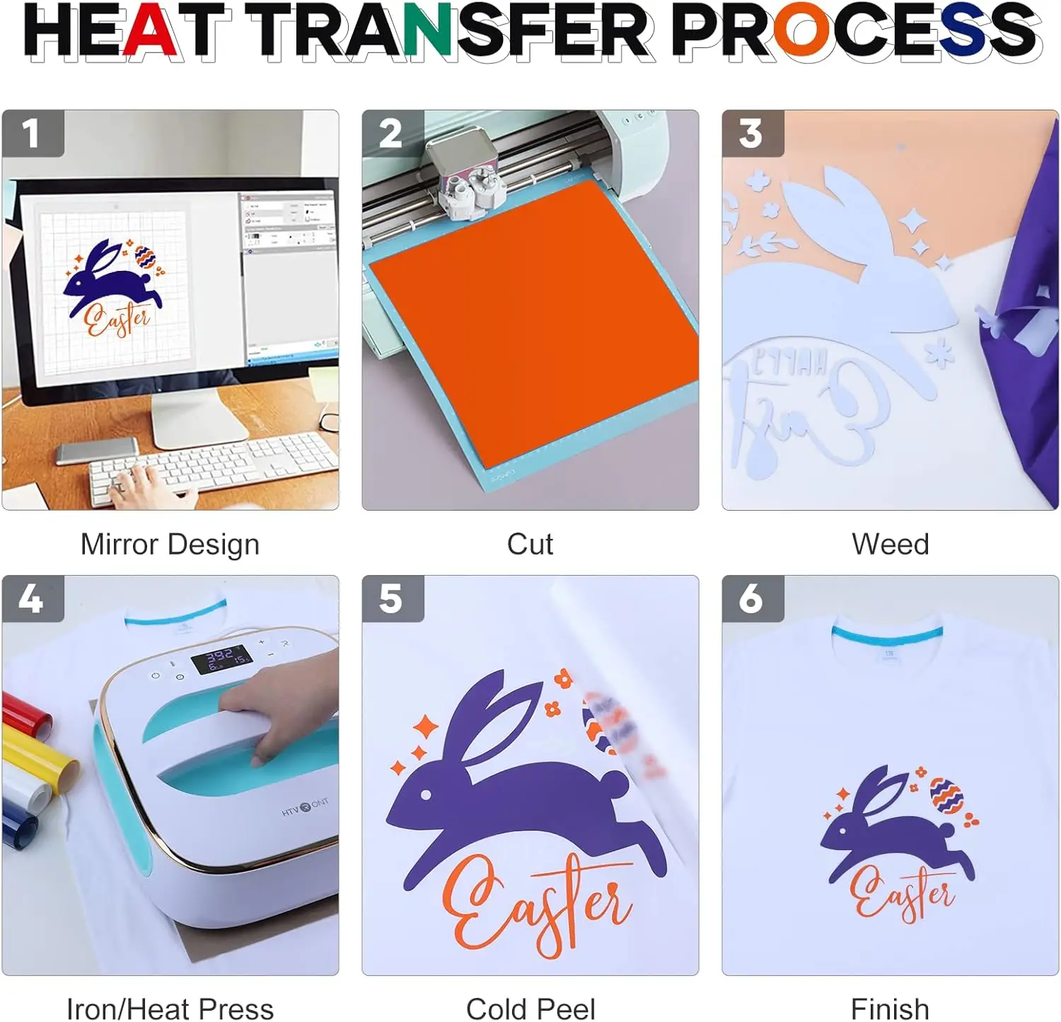 HTVRONT HTV Heat Transfer Vinyl Bundle - 8 Pack 12' X 3FT HTV Vinyl for T-Shirts, Iron on Vinyl with 8 Assorted Colors