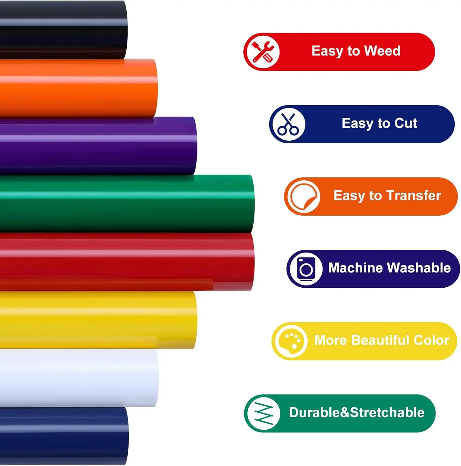 HTVRONT HTV Heat Transfer Vinyl Bundle - 8 Pack 12' X 3FT HTV Vinyl for T-Shirts, Iron on Vinyl with 8 Assorted Colors