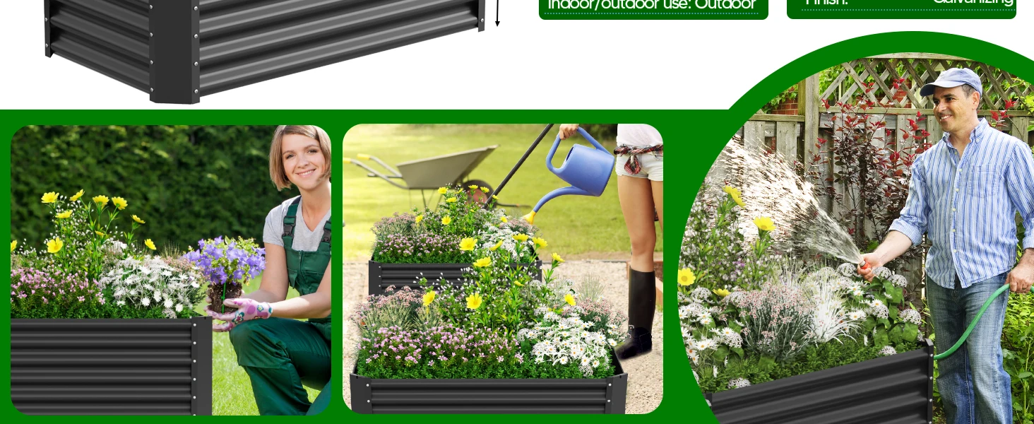 VELPAX Metal Raised Garden Strap, 122x61x61 cm, Weather Resistant Outdoor Vegetable Trap, Rectangular