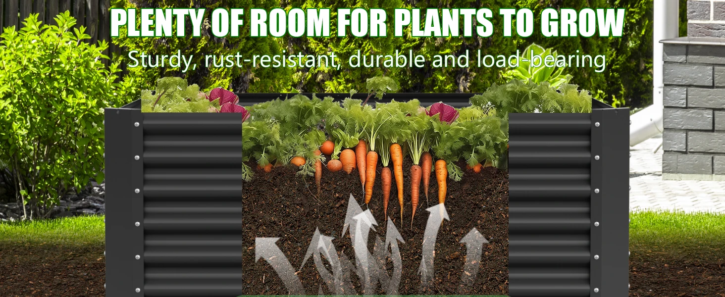 VELPAX Metal Raised Garden Strap, 122x61x61 cm, Weather Resistant Outdoor Vegetable Trap, Rectangular