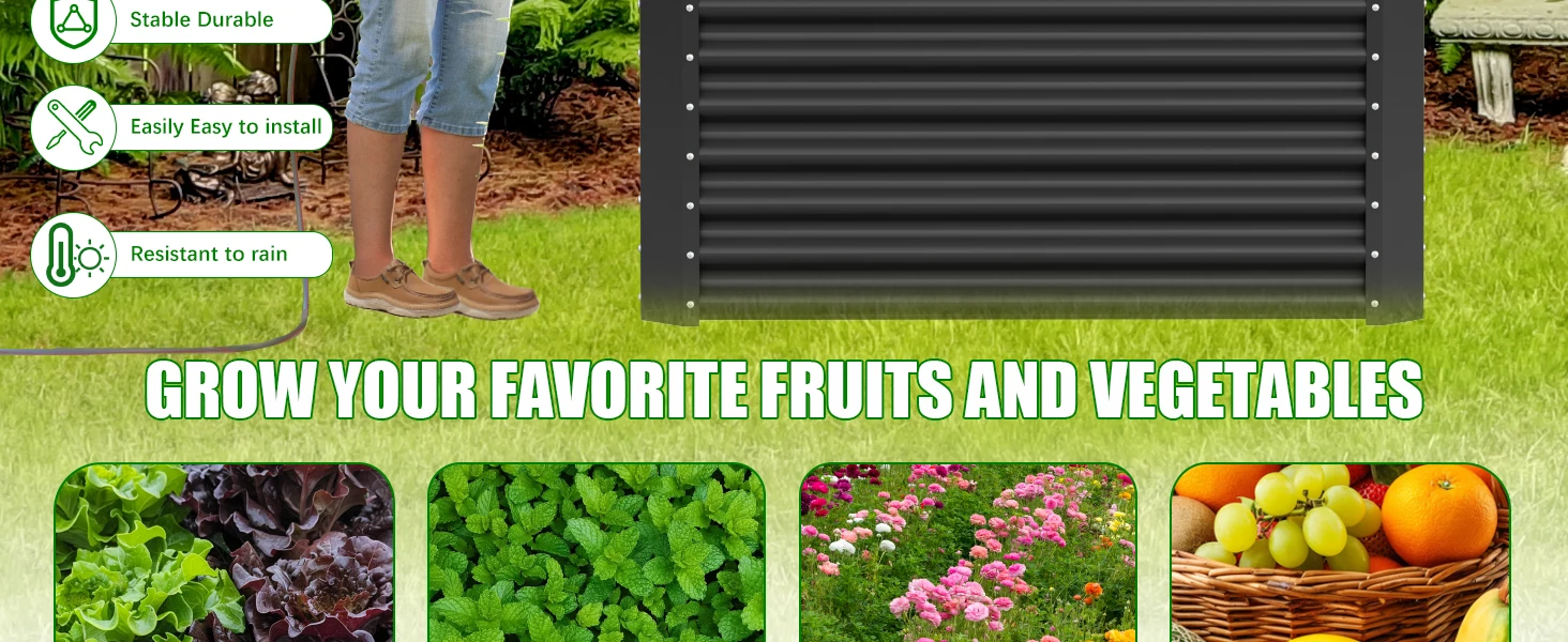 VELPAX Metal Raised Garden Strap, 122x61x61 cm, Weather Resistant Outdoor Vegetable Trap, Rectangular