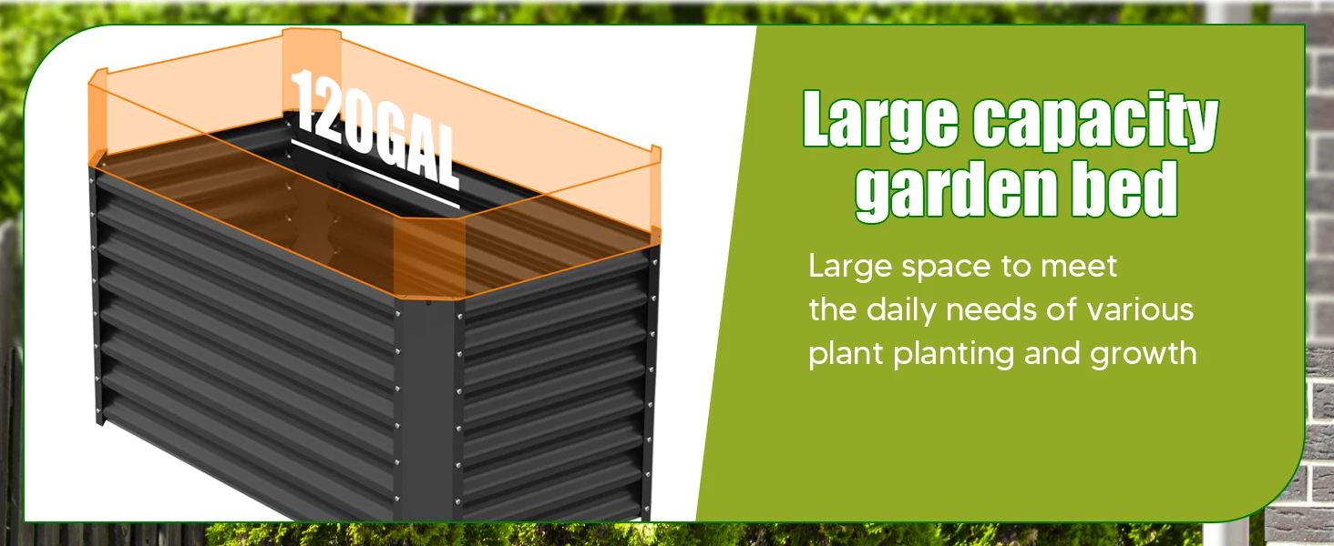 VELPAX Metal Raised Garden Strap, 122x61x61 cm, Weather Resistant Outdoor Vegetable Trap, Rectangular