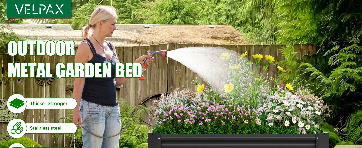 VELPAX Metal Raised Garden Strap, 122x61x61 cm, Weather Resistant Outdoor Vegetable Trap, Rectangular