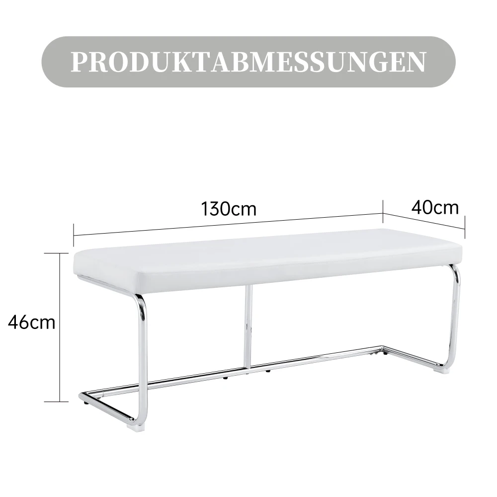 130cm Leather Bench with Chrome Frame Modern Design for Living Room Dining Hallway