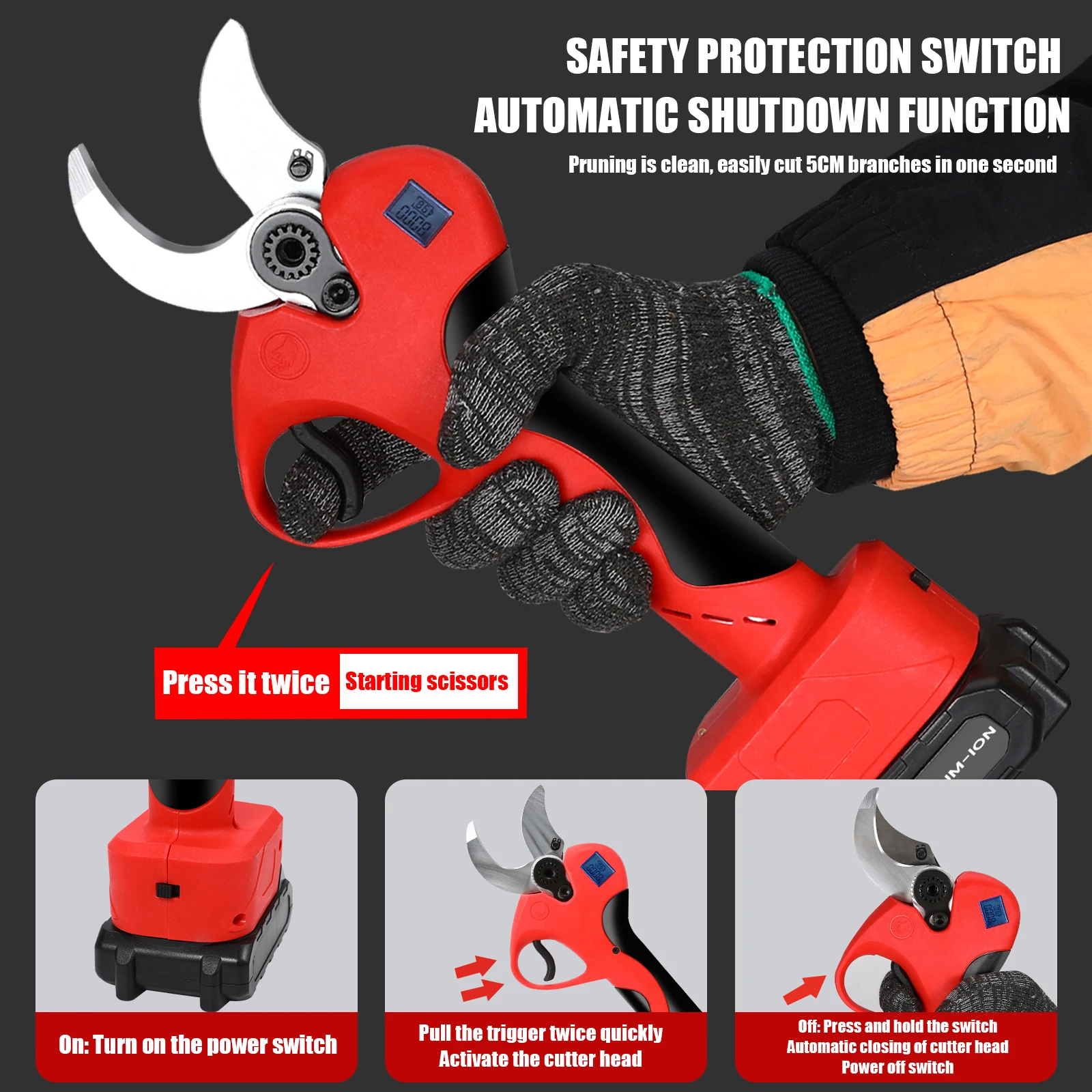 40MM Electric Brushless Pruning Shears Cordless Electric Pruning Battery Powered Tree Branch Pruner Electric Garden Scissors