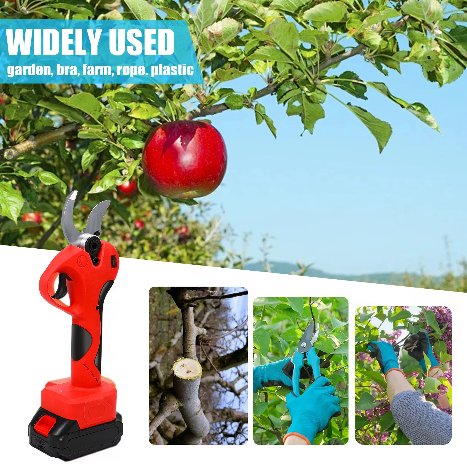 40MM Electric Brushless Pruning Shears Cordless Electric Pruning Battery Powered Tree Branch Pruner Electric Garden Scissors