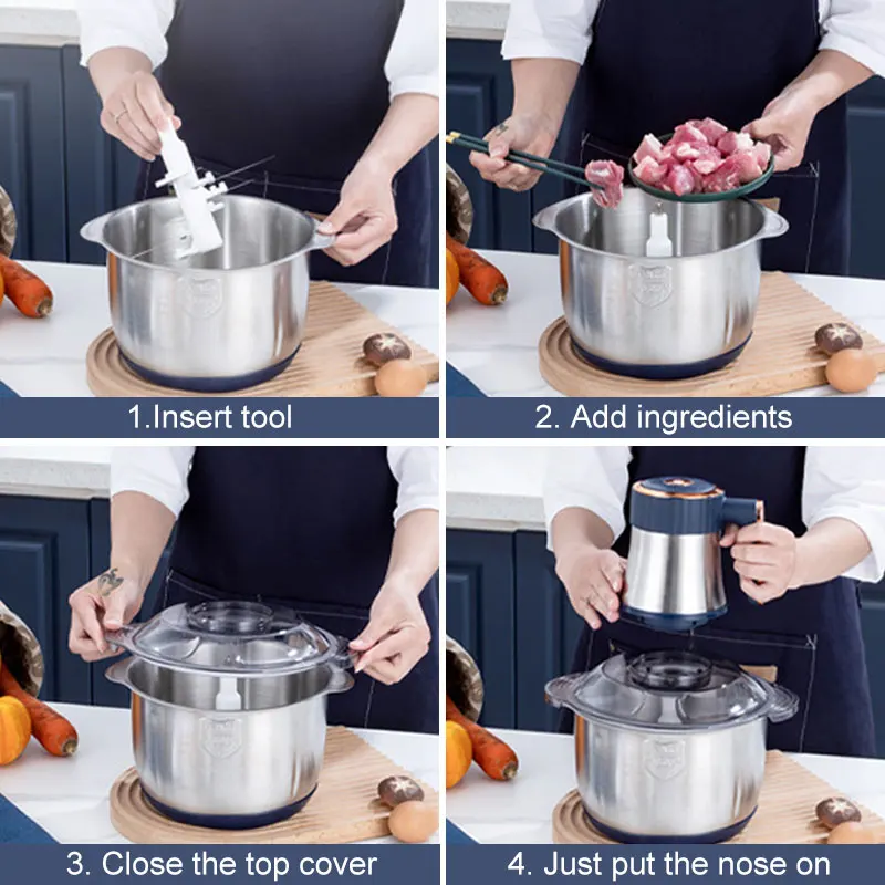 Electric Meat Grinders 5L Food Crusher Stainless Steel Multifunctional Vegetable Slicer Processor Chopper Kitchen Appliances