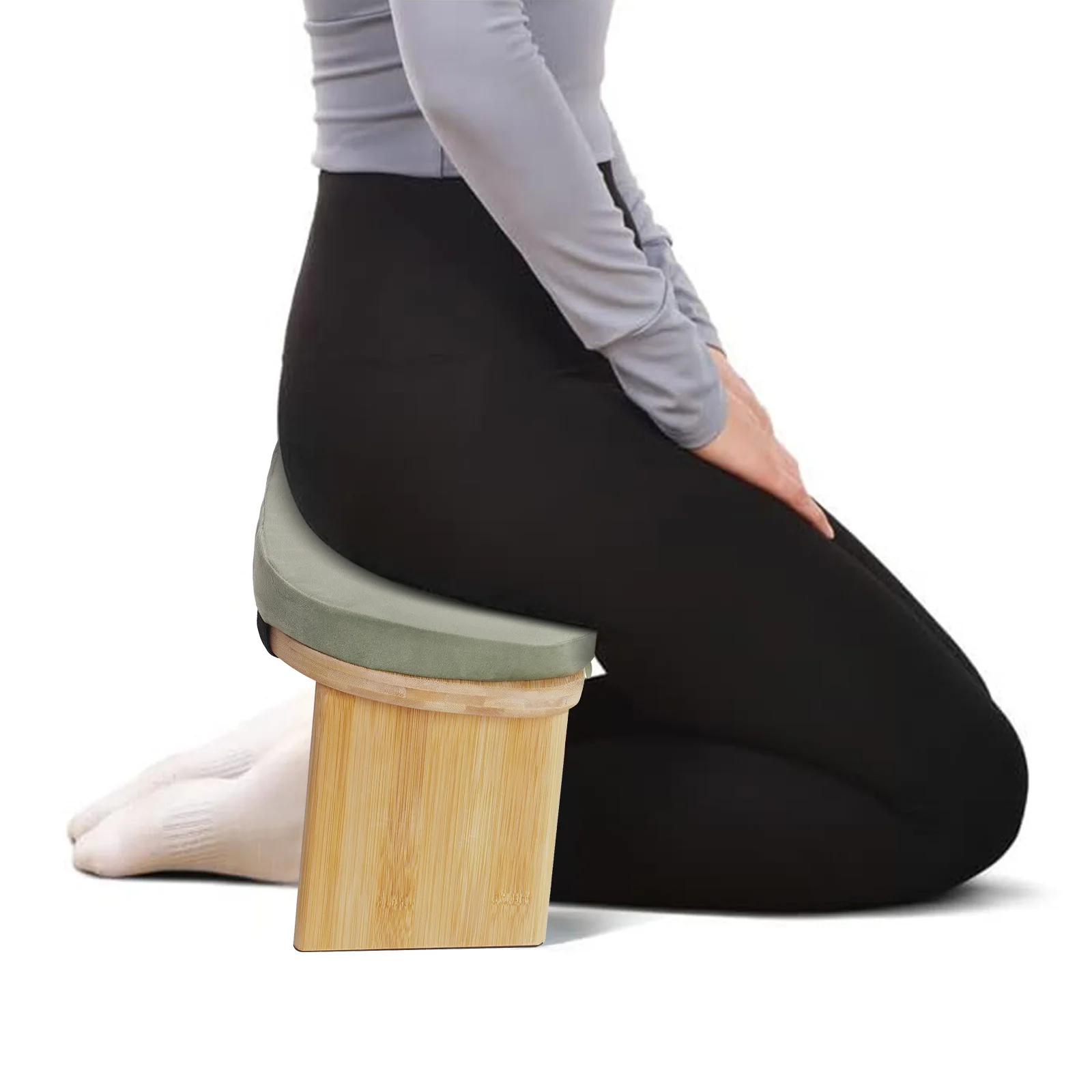 Wooden Meditation Stool, Foldable Kneeling Chair Meditation Bench, Floor Stool Seat for Home, Yoga Use Green