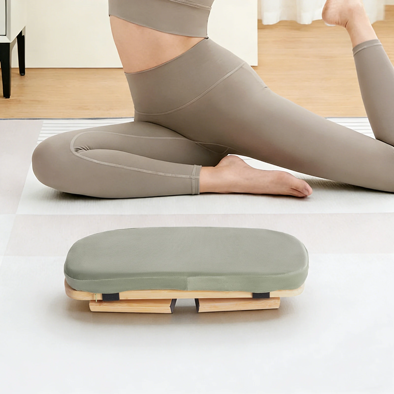 Wooden Meditation Stool, Foldable Kneeling Chair Meditation Bench, Floor Stool Seat for Home, Yoga Use Green