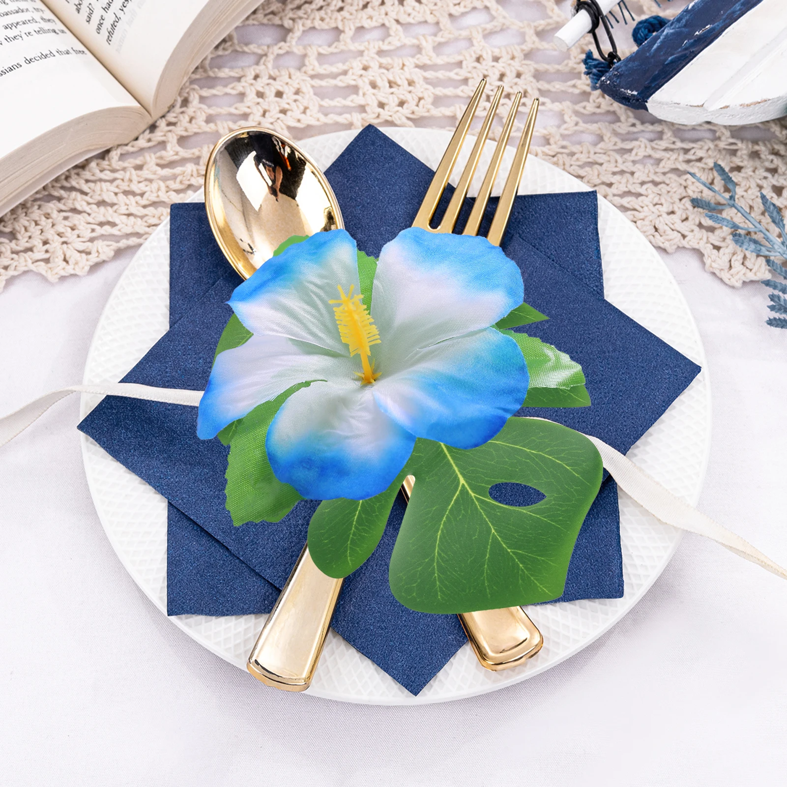 48 Pieces Of Palm-Leaf Hibiscus Flowers Simulated Artificial Leaf Hawaiian Jungle Beach Theme Birthday Dining Table Decoration