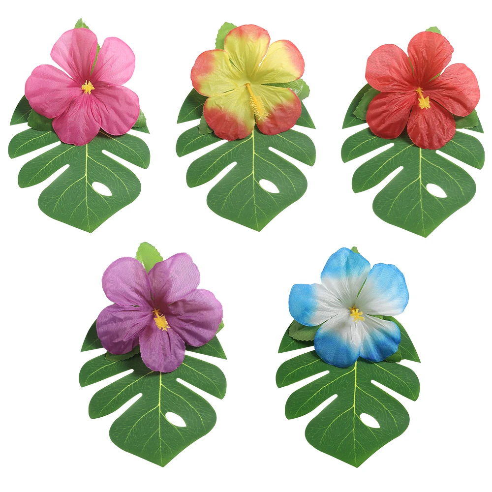 48 Pieces Of Palm-Leaf Hibiscus Flowers Simulated Artificial Leaf Hawaiian Jungle Beach Theme Birthday Dining Table Decoration