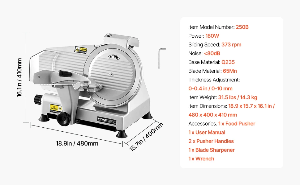 SucceBuy 10 inch Commercial Meat Slicer Electric Deli Food Slicer 180W Meat Cutter w/ Premium 65Mn Blade Food Slicer Machine