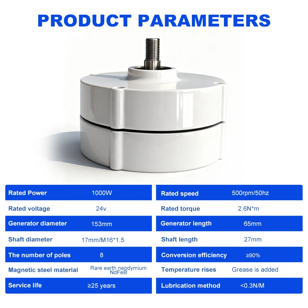 Poland Delivery 1000W Gearless Permanent Magnet Generator Turbine Low-Speed 12V 24V For Water And Wind Power Household