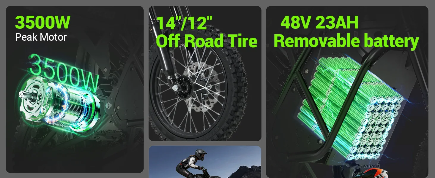 Electric Dirt Bike Vipcoo H3 3500W 48V 23Ah Electric Motorcycle Fat Tire Nitrogen Suspension E Dirt Bike for Teens and Adults