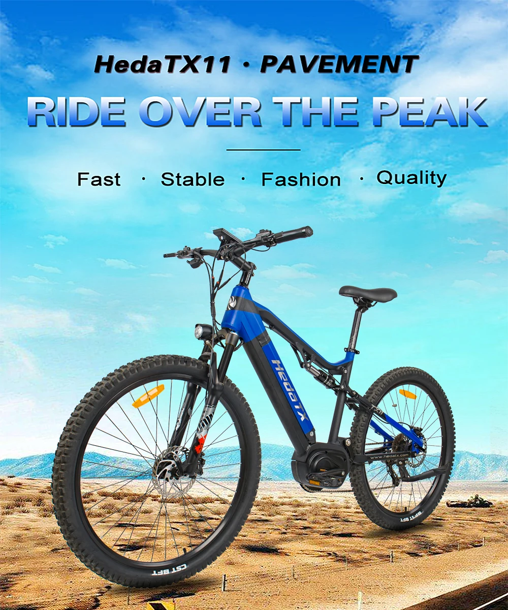 HedaTX TX11 Mid Motor 1000W Electric Bike 48V 15.6Ah Torque Sensor Adult Ebike 27.5" Powerful Electric Bicycle 45KM/H E Bike