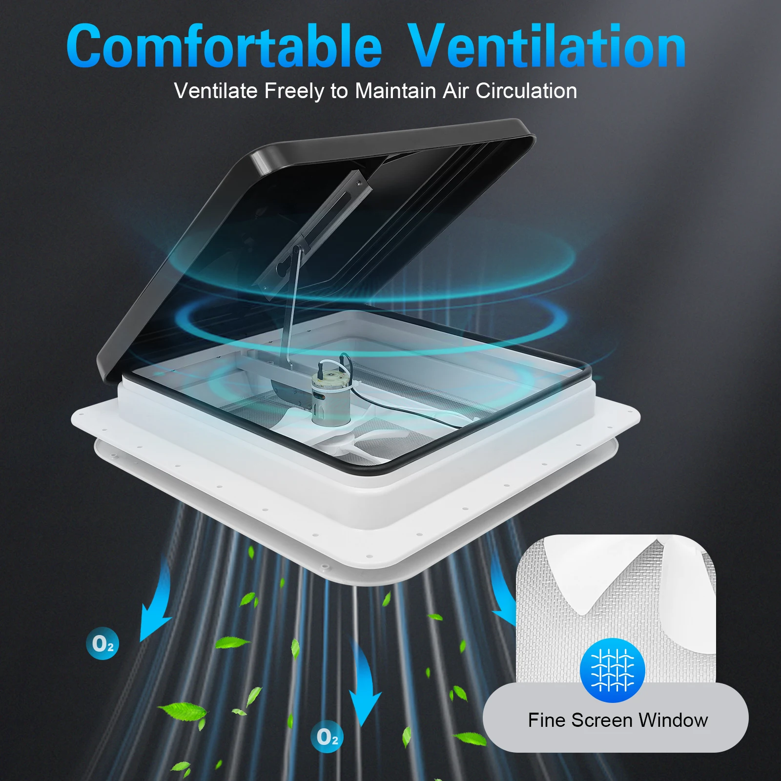 Universal Roof Vent Skylight with Screen Window 14x14 Inch Dustproof And Waterproof for RV Standard Size 42x42 Cm
