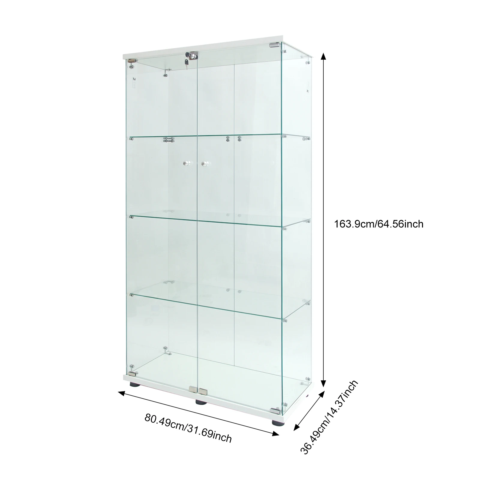 Rosahqnda Glass Display Cabinet Standing Display Cabinet 163.5cm Transparent Furniture Figure Glass Display Case Living Room Bar