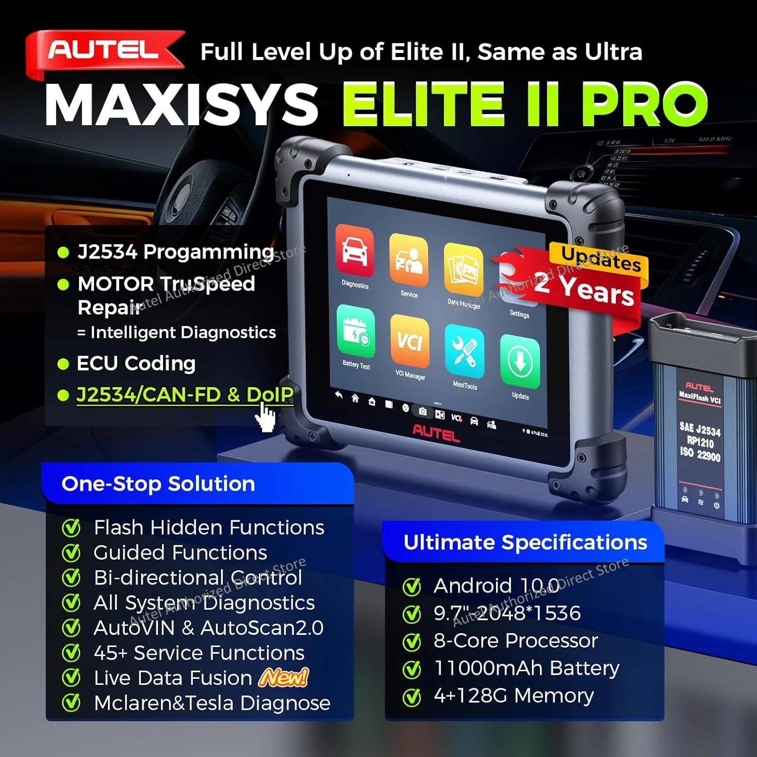 Autel MaxiSYS Elite II PRO Car Diagnostic Scanner Advanced ECU Programming Online Coding Tool, 45+ Services, 2-Year Free Update