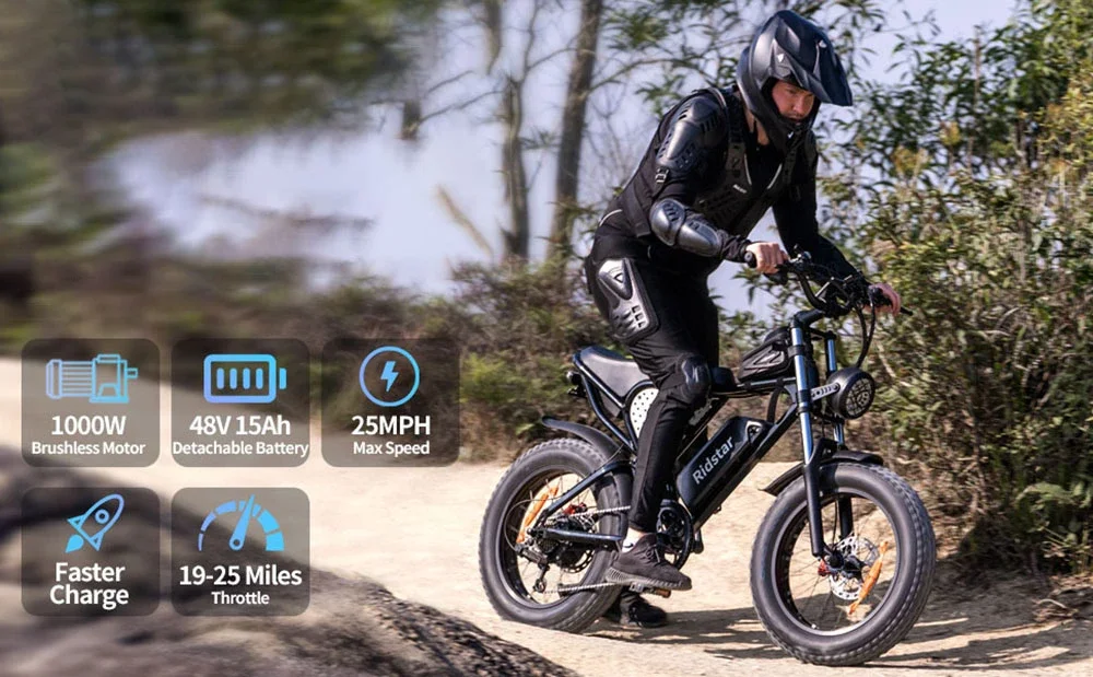 Ridstar Q20 48V 1000W 15Ah Electric Bike Adult Fat Tire E Bike 60KM Electric Bicycle 20 Inch Moped-Styled Ebike 45KM/H Motorbike