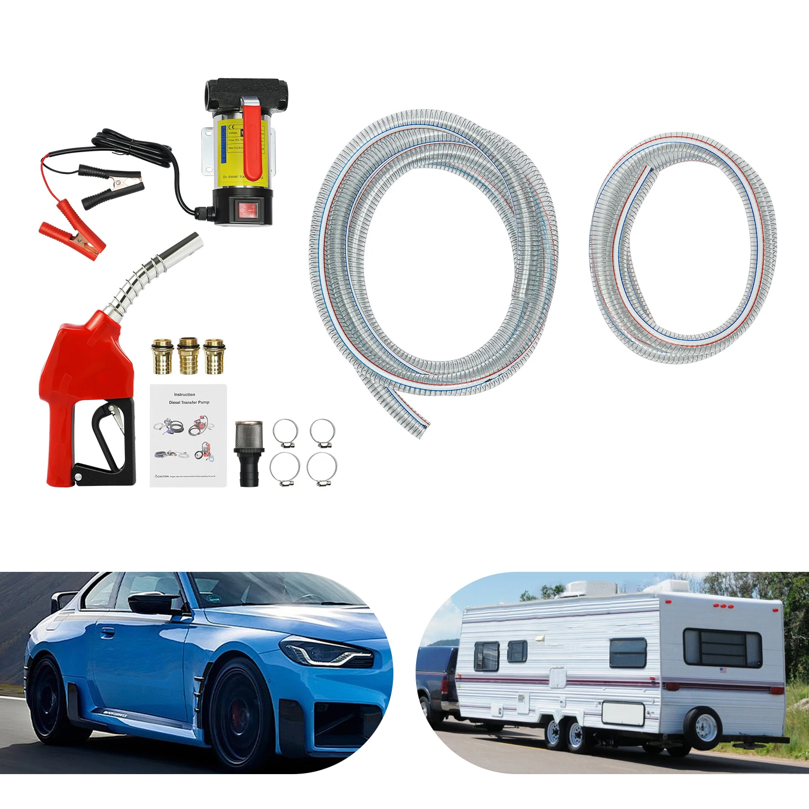 12V/230V High Flow Rate Diesel Transfer Pump, 45/50/60L/Min Diesel Fuel Oil Pump, Adjustable Self Priming Electric Oil Pump Kit