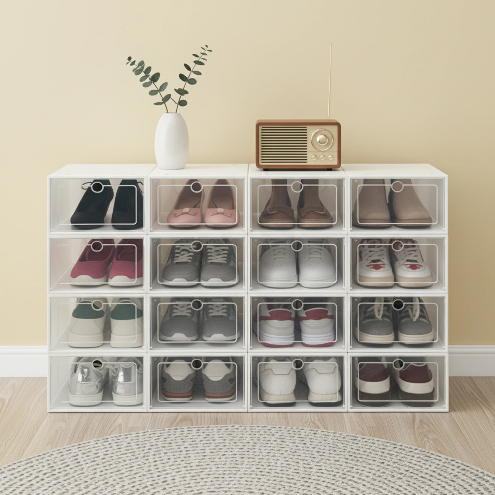 Clear Shoe Box 20/24 Stackable Plastic Shoe Organizer Storage Boxes with Hinged Lid for Sneakers Closet Organization Decor
