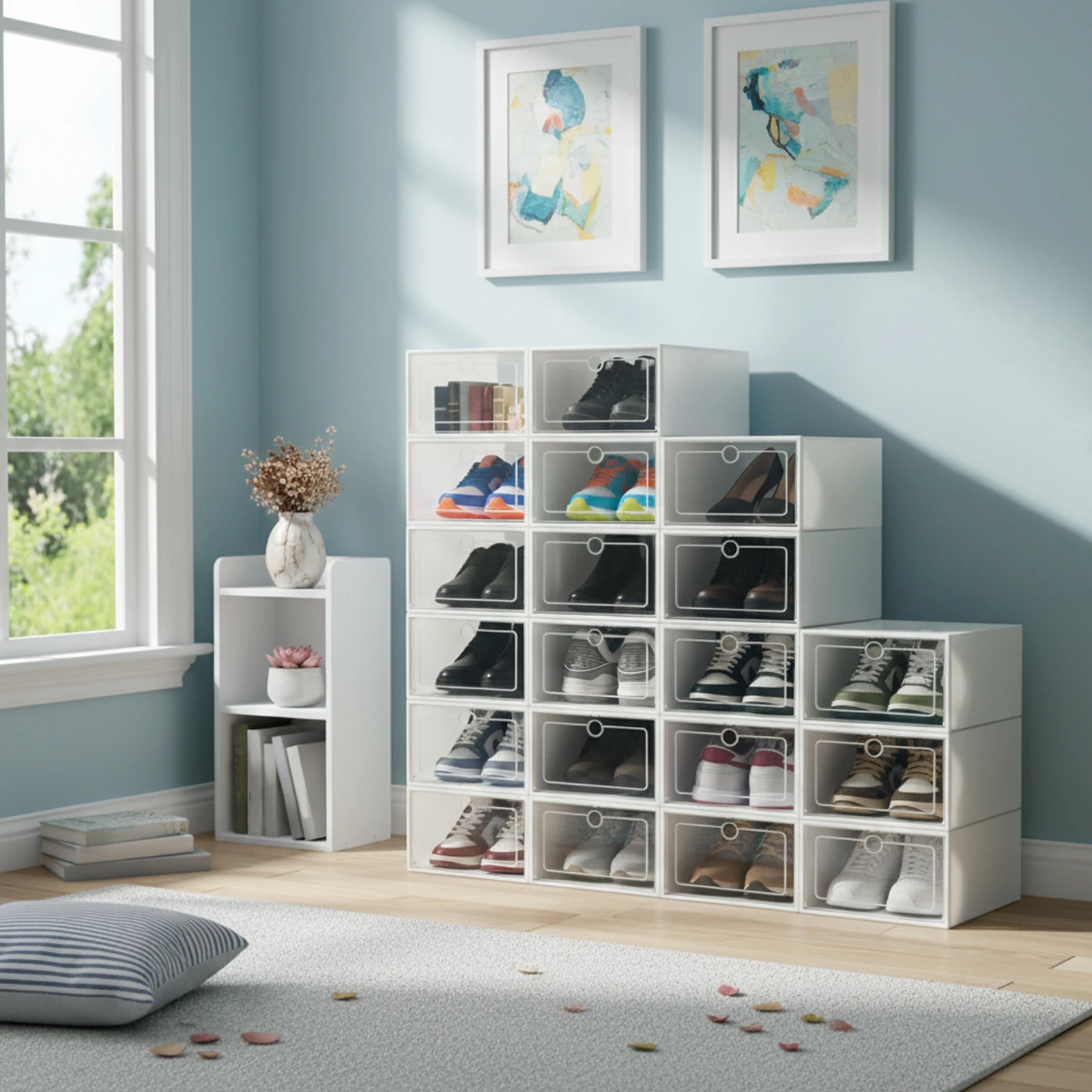 Clear Shoe Box 20/24 Stackable Plastic Shoe Organizer Storage Boxes with Hinged Lid for Sneakers Closet Organization Decor
