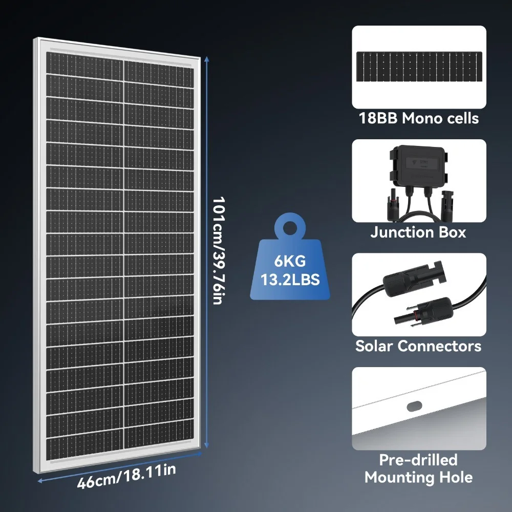 Rvpozwer 12.8V 400W/200W/100W 18BB Rigid Solar Panel Monocrystalline Silicon N-Type Solar Cells Waterproof Camping/Home/RV