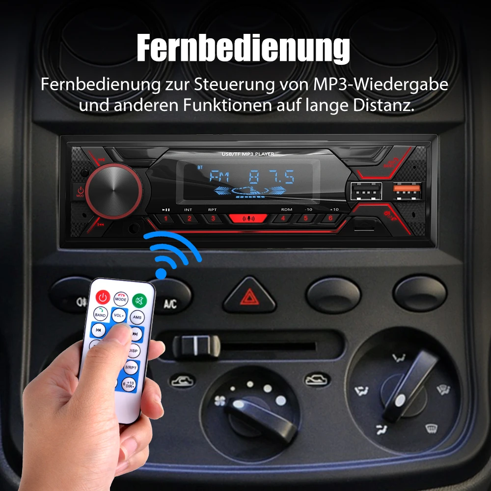 MOPECT DAB+ Single 1 DIN Car Radio Bluetooth Stereo MP3 Player 2USB/TF/FM/AUX Head Unit MP3 Player In-dash Remote Control Non CD