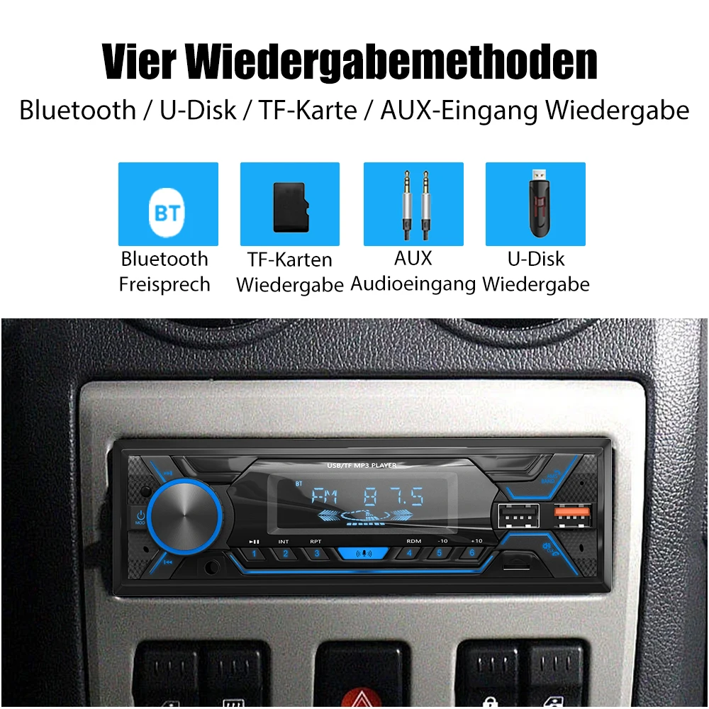 MOPECT DAB+ Single 1 DIN Car Radio Bluetooth Stereo MP3 Player 2USB/TF/FM/AUX Head Unit MP3 Player In-dash Remote Control Non CD