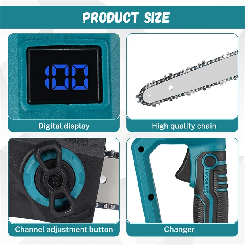 Bromose 12 Inch 3000W Brushless Electric Chainsaw Logging Saw Pruning Woodworking Garden Power Tool For Makita 18V Battery